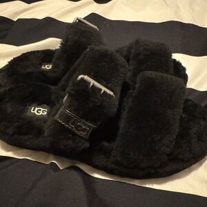 UGG Black Plush Slippers